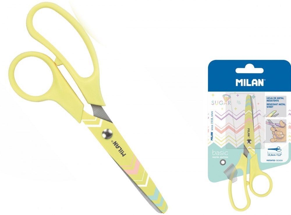 SCHOOL Scissors MILAN BASIC PASTEL YELLOW, 1 PCS. ON A BLISTER